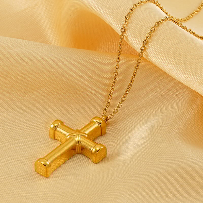 1 piece  style cross shape titanium steel gold plated inlay rhinestone women's pendant necklace 